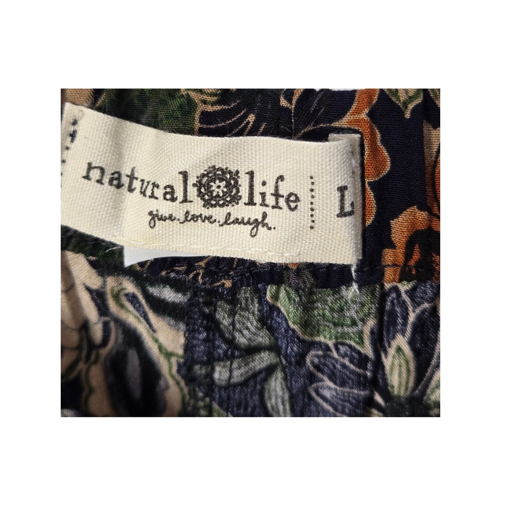 Women's Natural Life Large Floral Wide Leg Tiered Boho Palazzo Pants Cottagecore - Picture 4 of 4